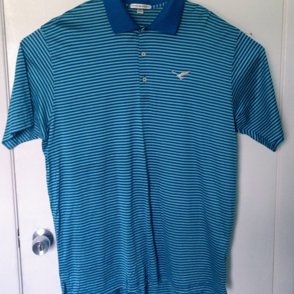 Peter Millar Polo Golf Shirt Turq/Deep Blue Stripe